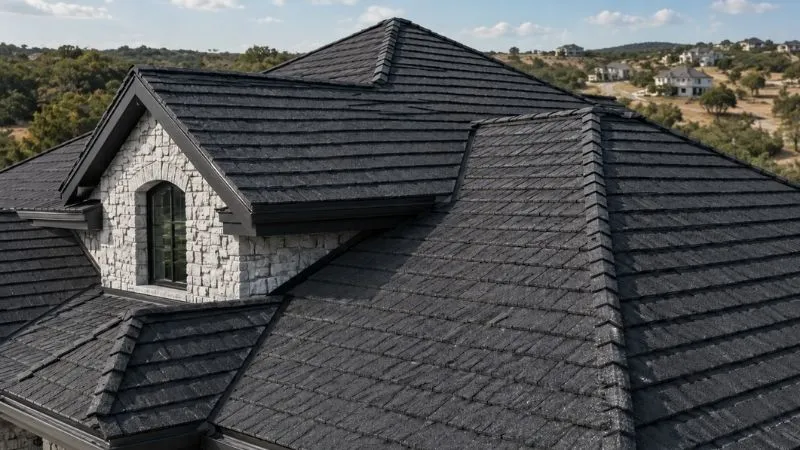 Stone-coated steel roof with a shingle appearance on a Central Texas suburban home